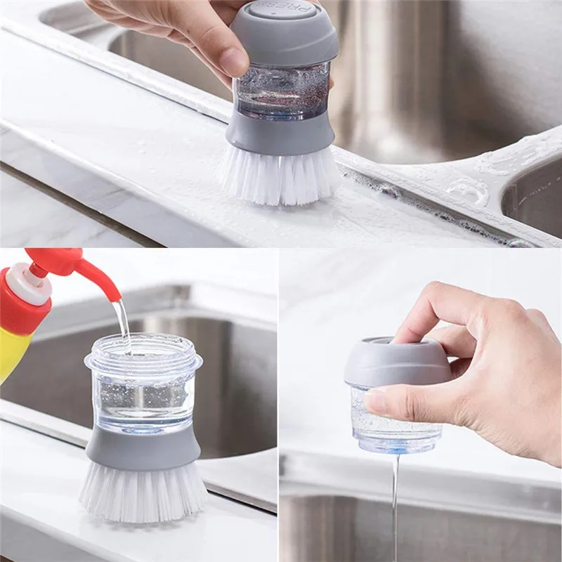4 Scrubber Soap Dispense Palm Wash Brush Cleaning Pan Pot Dish Bowl Kitchen Tool 
