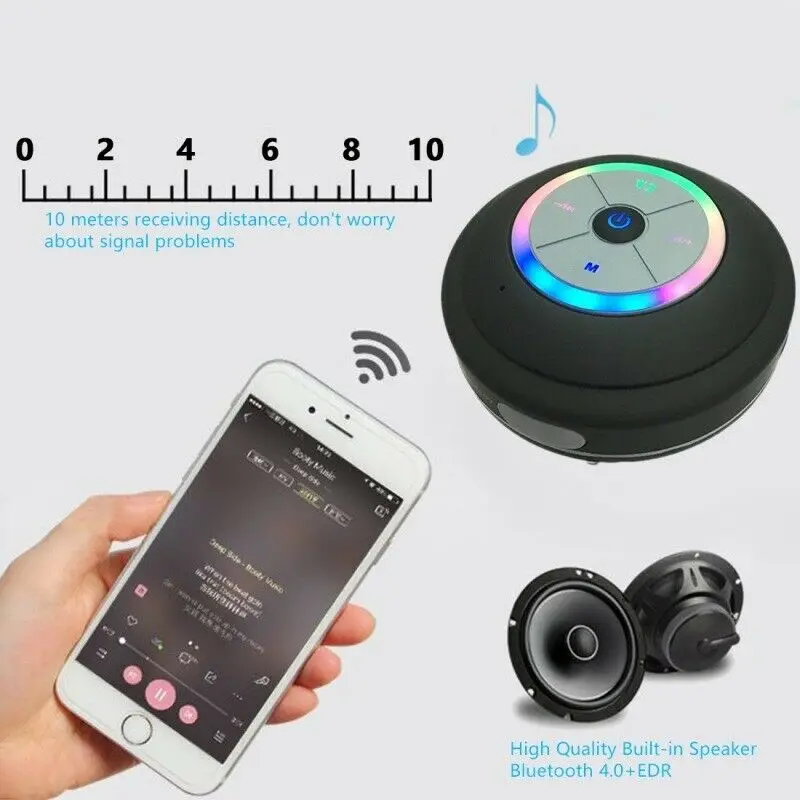 sucker bathroom waterproof wireless speaker with led light and handsfree - ANKUX.COM