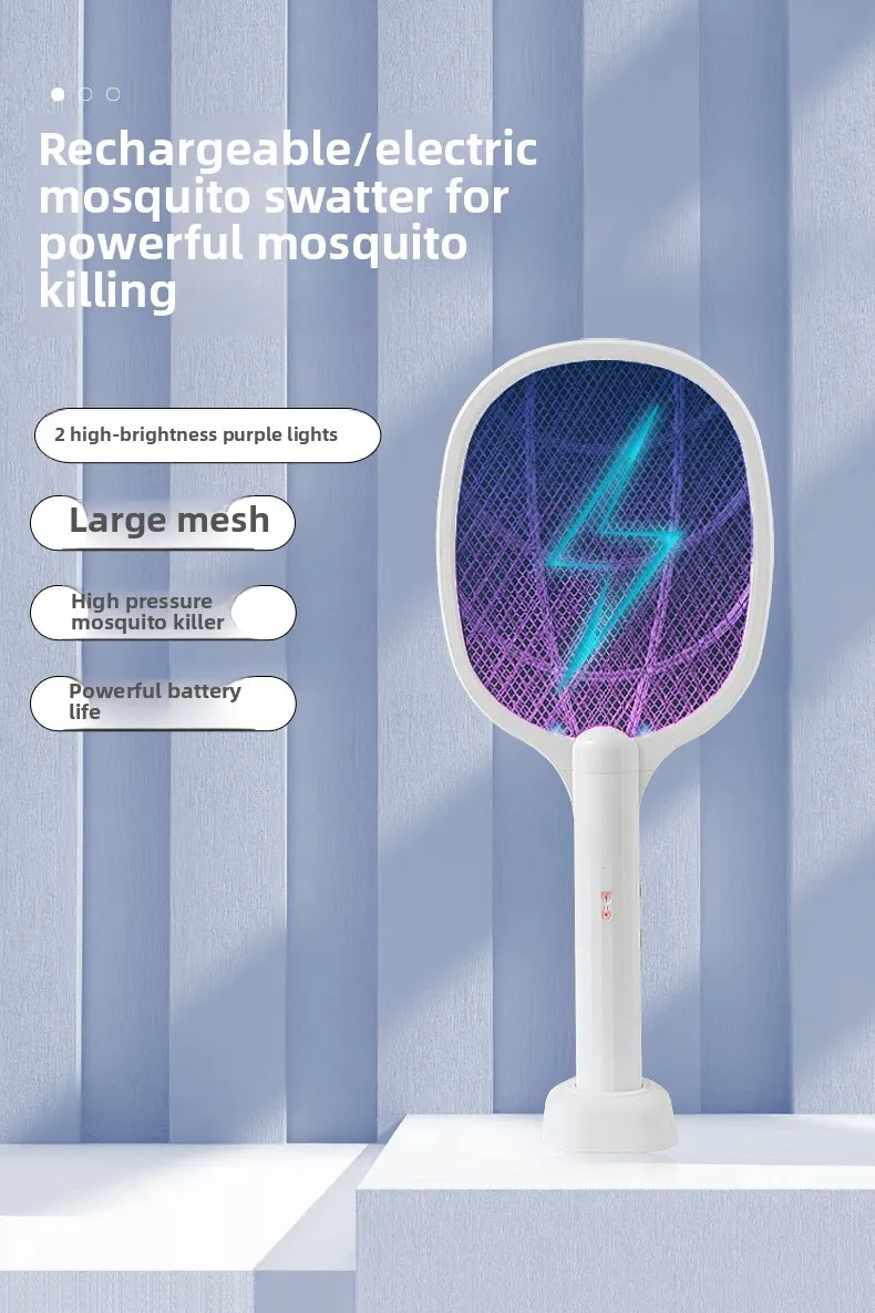 USB Rechargeable 2-in-1 Electric Mosquito Swatter & Killer Lamp Powerful Household Fly Fly Swatter