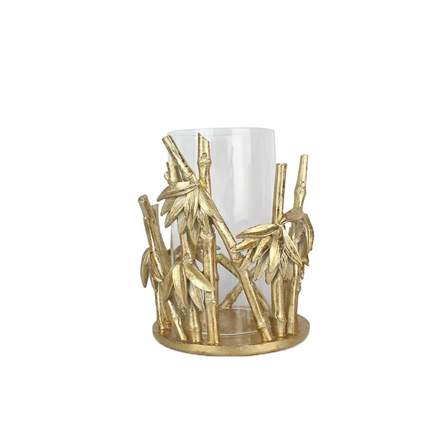 Interior resin gold bamboo glass tube candle holder and vase table top for home decor details