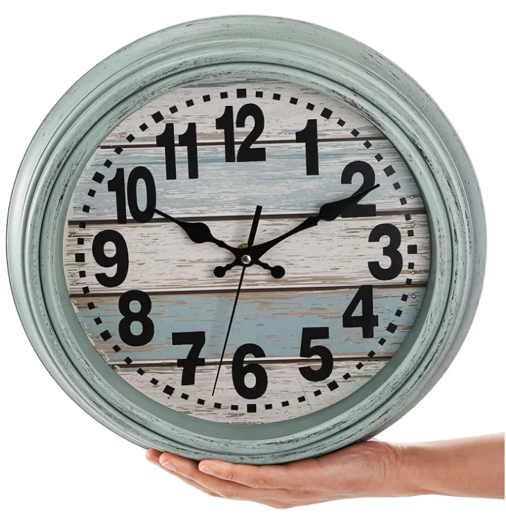 Home Source Green Rustic Wall Clock Silent Tickless Clock Farmhouse