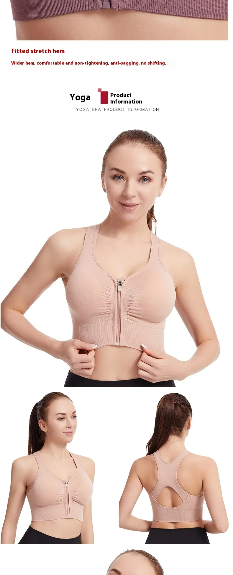 Women's Large Size Sports Bra for Running Yoga Fitness Shockproof Beautiful Hollow-out Back Front Zipper Wire-Free Solid Cup