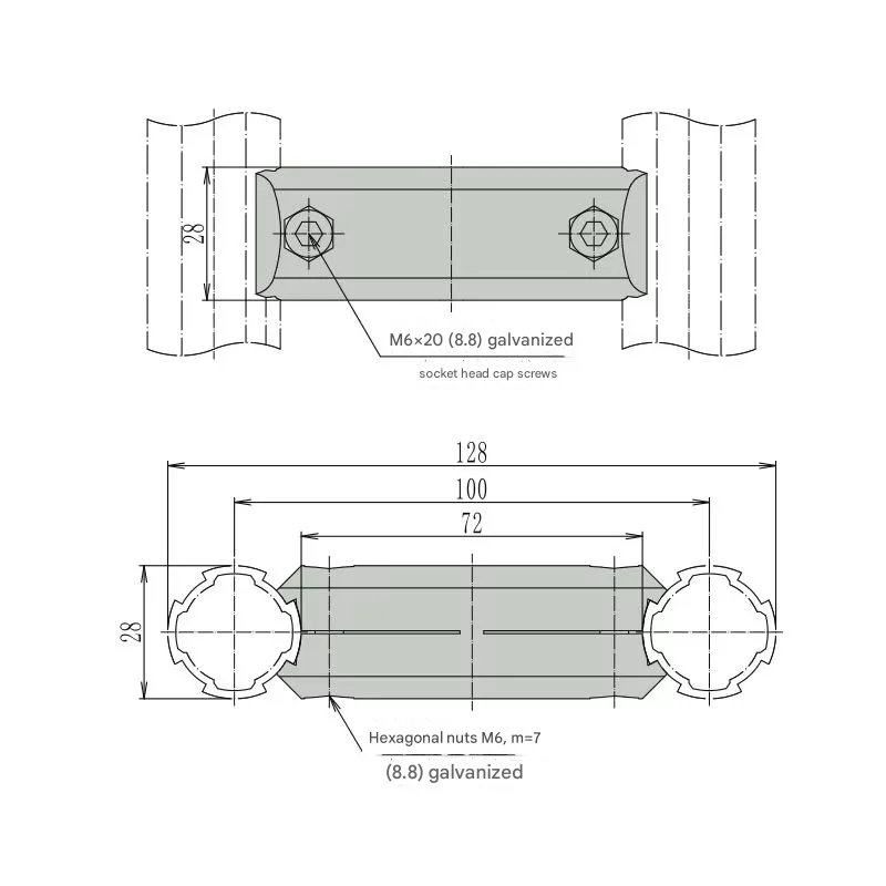 product parallel extension connector 28mm third generation grade 1000 series aluminum alloy lean tube connector aluminum tube profile-12