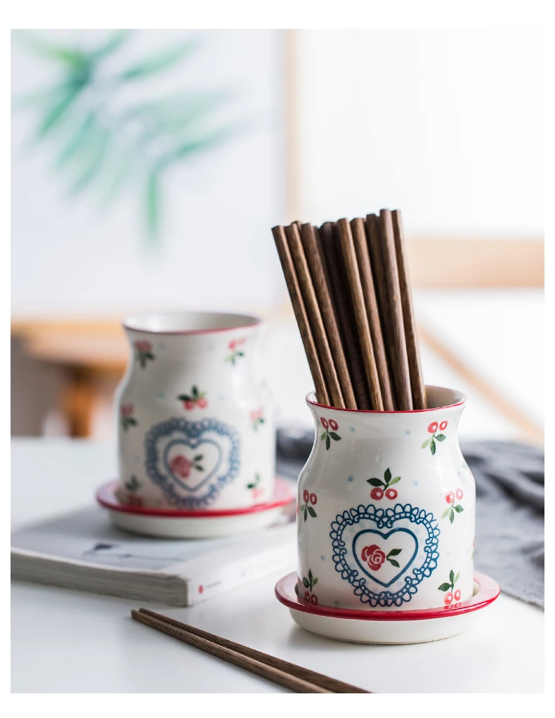Handpainted Cherry European Ceramic Chopsticks Holder Chopsticks Rest