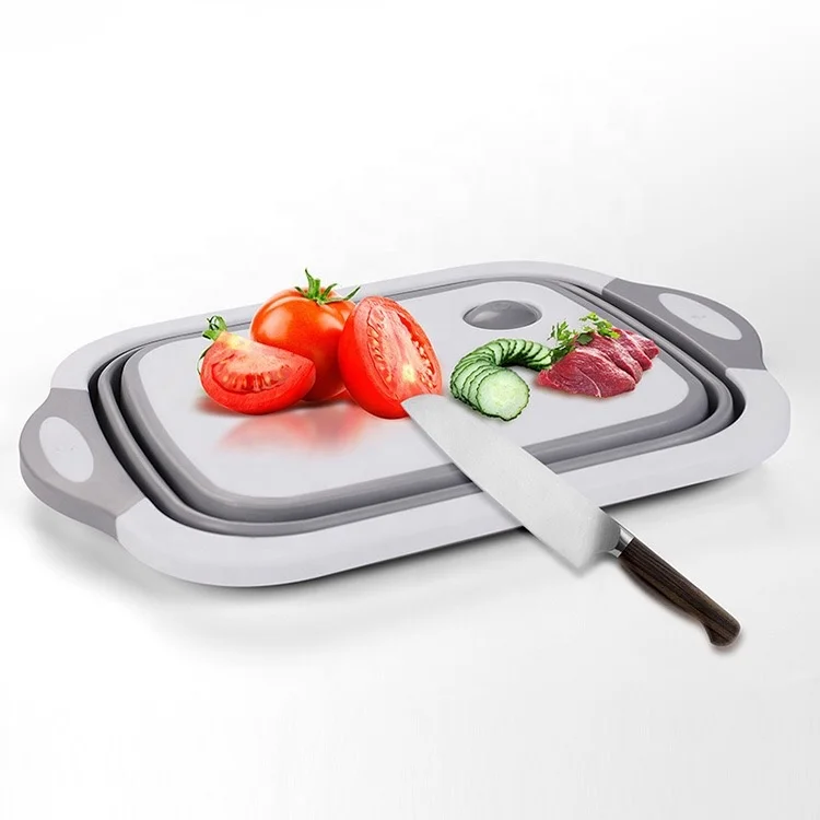 Multi-Function Kitchen Plastic Collapsible Chopping Board Vegetable Fruit Washing Basket Foldable Cutting Board with Colander
