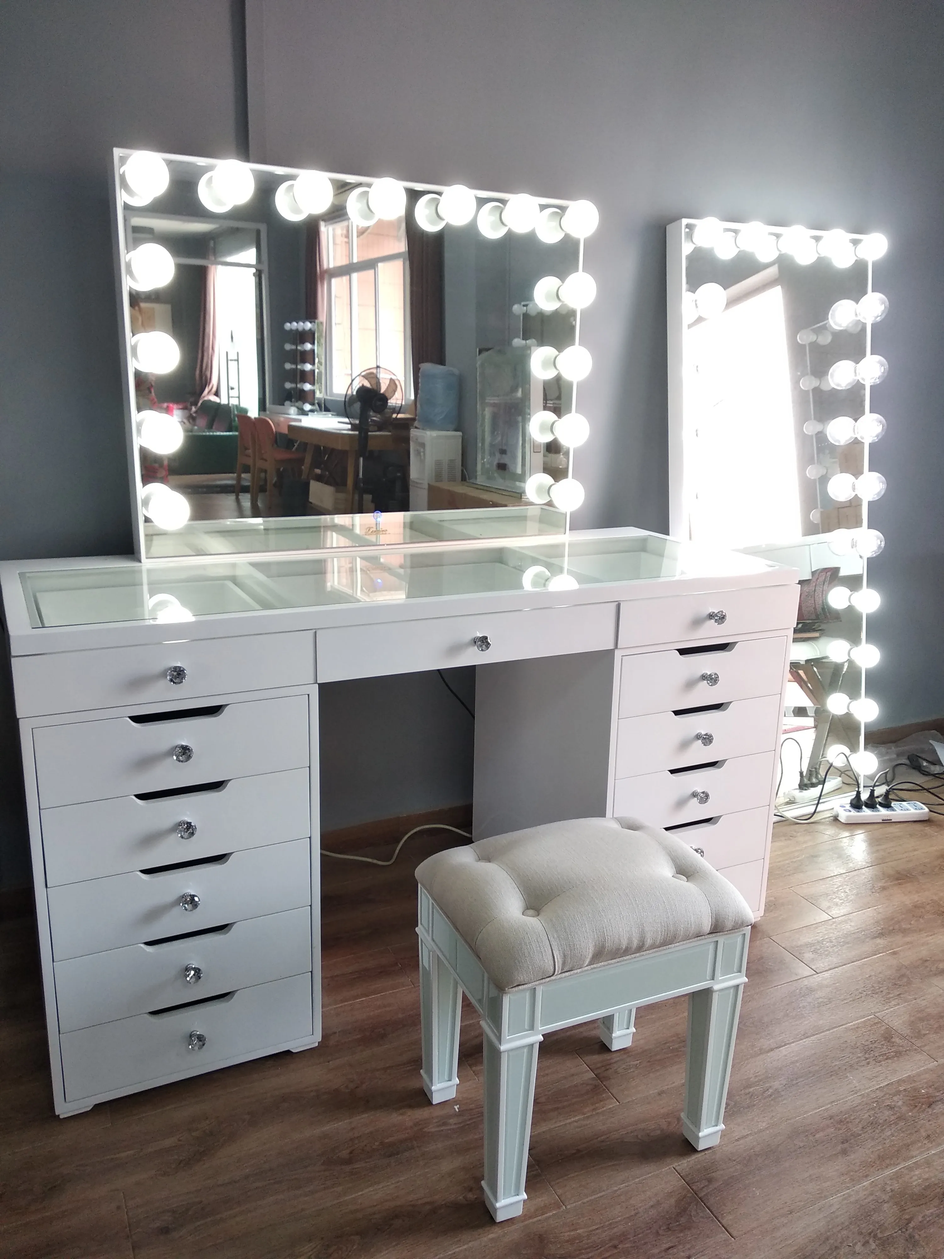 14 Leds Wood Makeup Vanity Table With Mirror Set Dressing Table With Mirror And Draws Makeup Table Vanity Set With Mirror Buy Vanity Makeup Table With Mirror Dressing Table With Mirror And