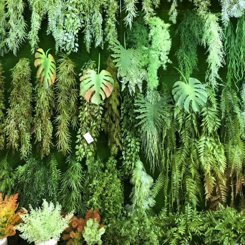 Assorted Plastic Artifical Leaves Ceiling Garland Faux Artificial Greenery  Wall Hanging Plants for Outdoor Garden Wall Decor