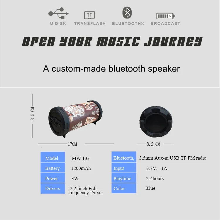 Myon Mini Bazooka Bluetooth Speaker Portable Boombox 2.25inch 1200mAh Rechargeable Battery With USB FM Wireless DJ Home Theatre - ANKUX Tech Co., Ltd