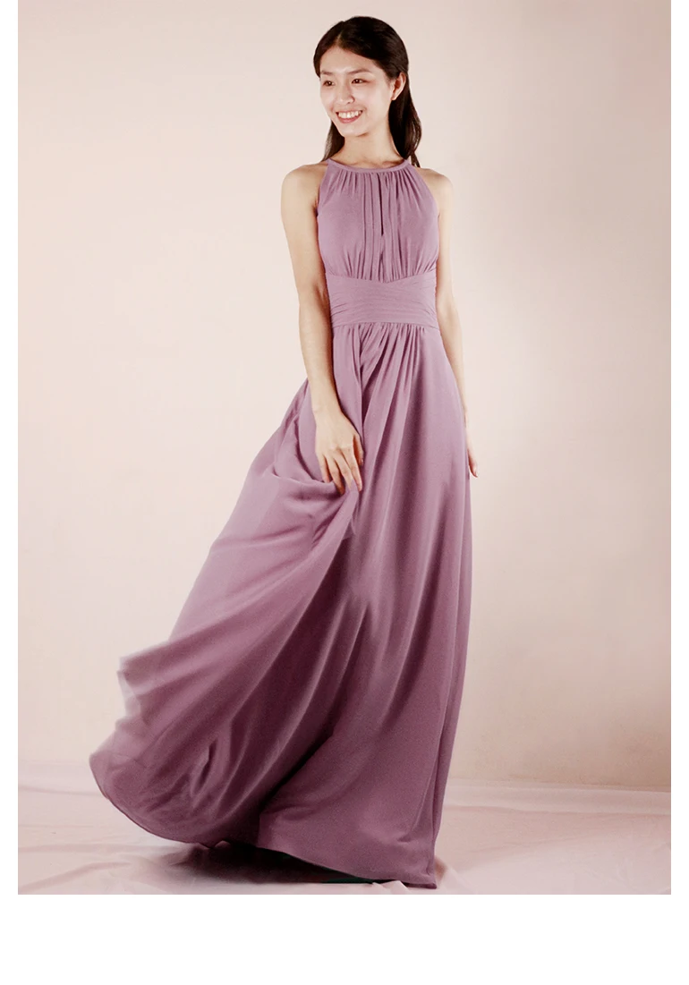 2020 Romantic Purple Halterneck Long Length Pleated Chiffon Bridesmaid Dress Formal Evening Party Ball Prom Cocktail Dress