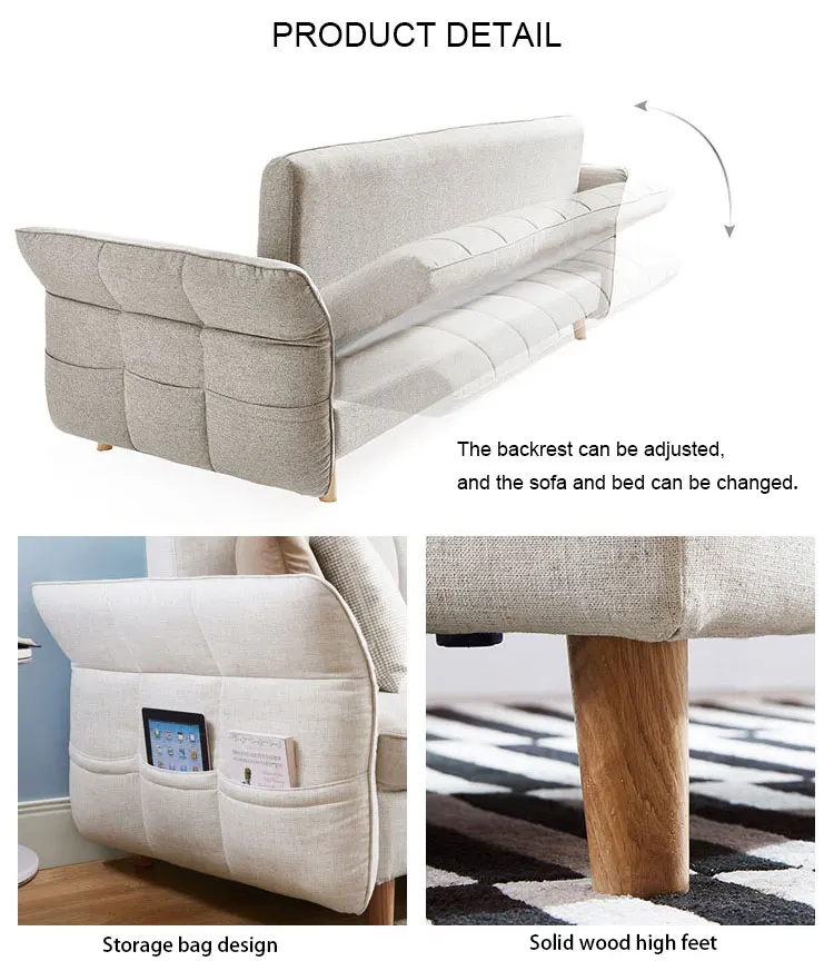 Nordic dual-use three seater fabric sofa for living room furniture