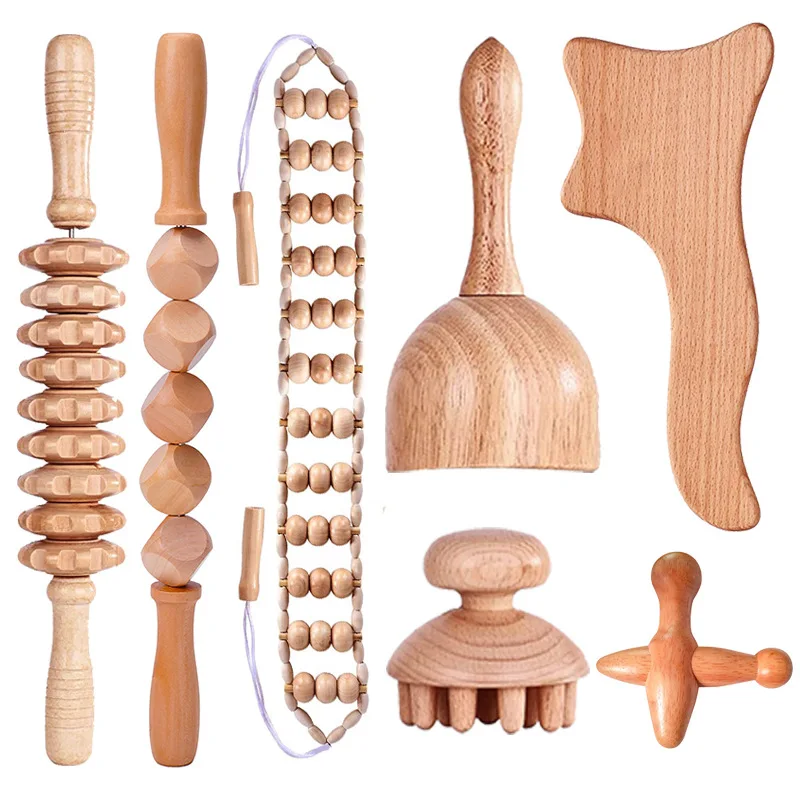 Portable Removable Handheld Wooden Massage Tools Set Wooden Roller