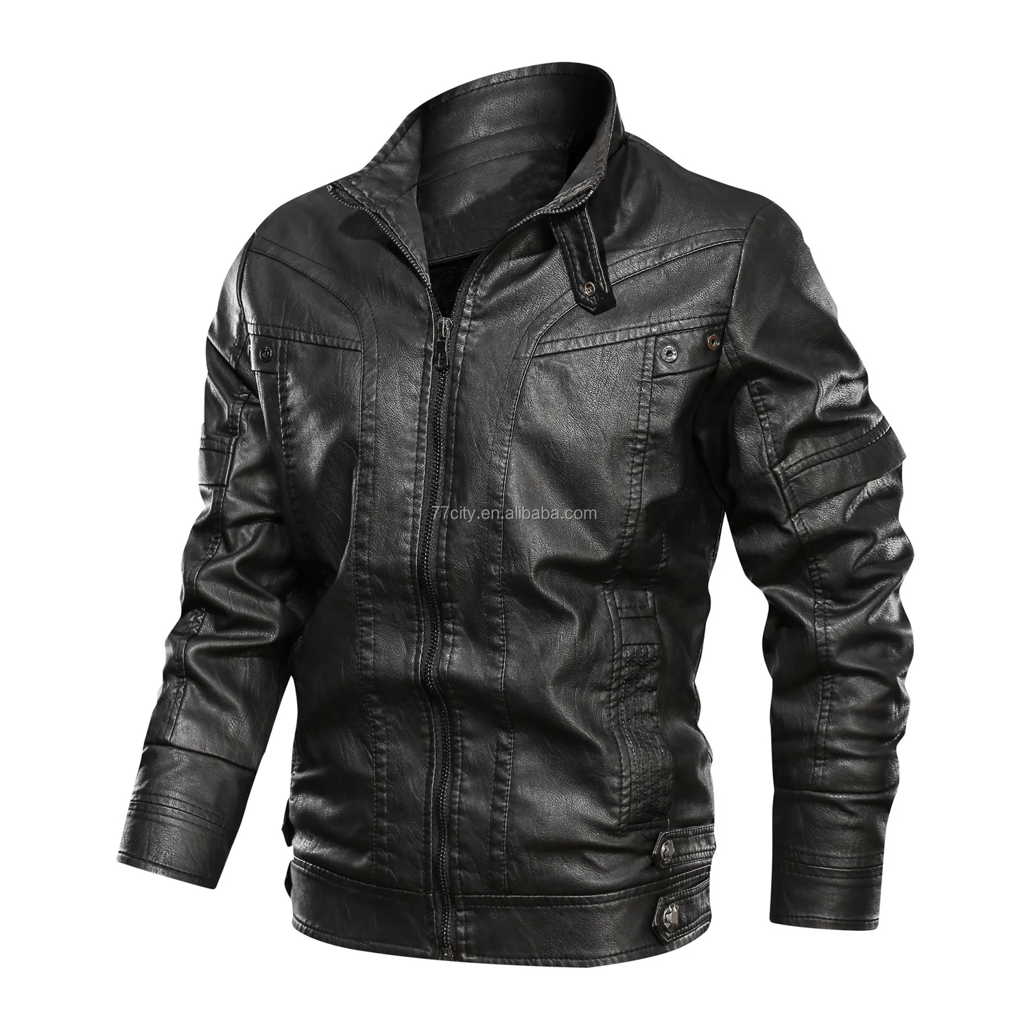 New Simple No Pattern Retro Men's Leather Jacket Military Jacket Man