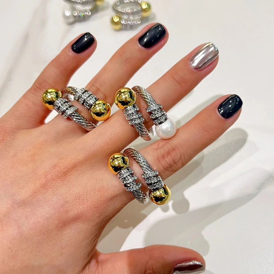 New Style Wholesale Bulk Rings Fashion Jewelry Pearl Diamond Statement