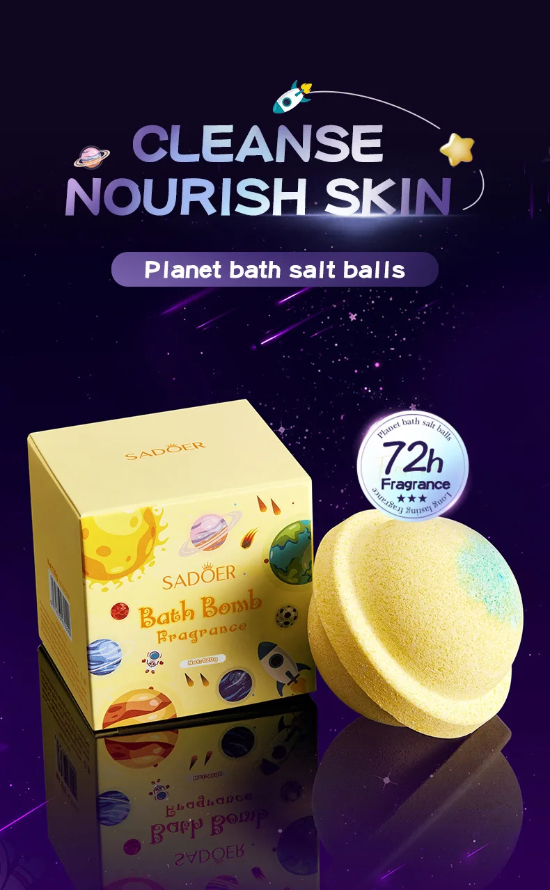 SADOER 120g Full English Planet Bath Salt Ball Natural Rose Lavender Scent Mineral Cross-Border Wholesale for Body Use