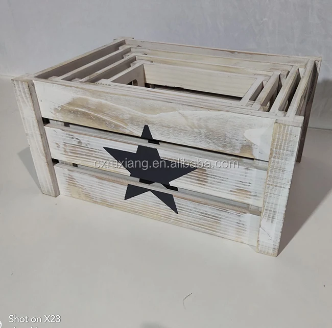 Washed White Fruit Wood Crate Storage Box With Star Logo Buy Wood