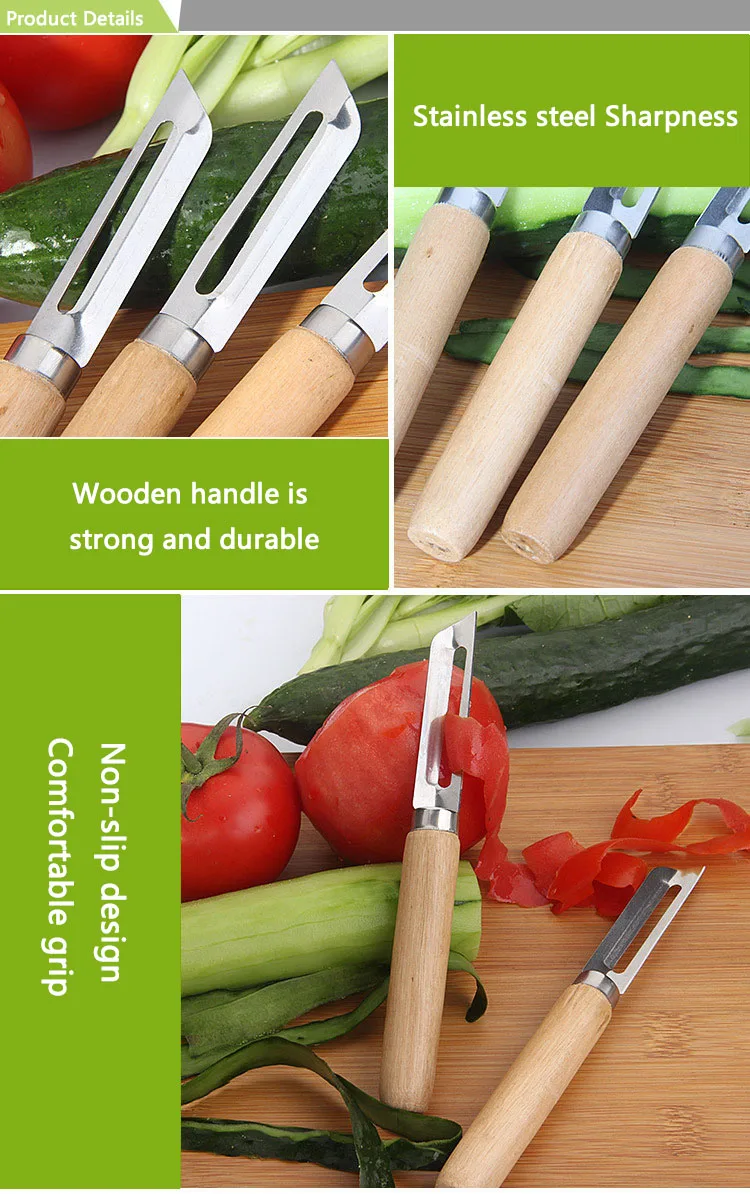 Wooden Handle Stainless Steel Peeler Zester Fruit Vegetable Peeler