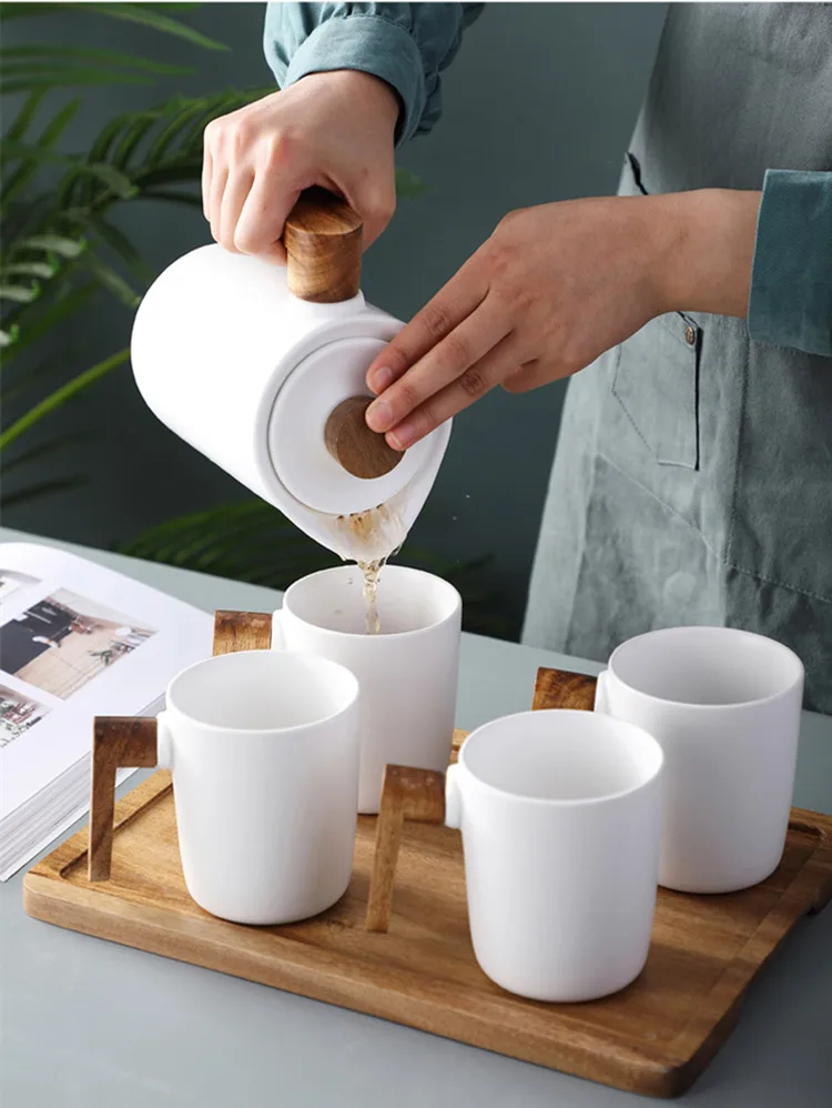 Nordic Black And White With Wood Tray Hotel Household Wooden Handle Tea