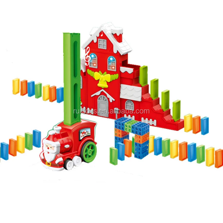 Automatic Train Set for Kids Merry Christmas Electric Domino Train 90pcs 