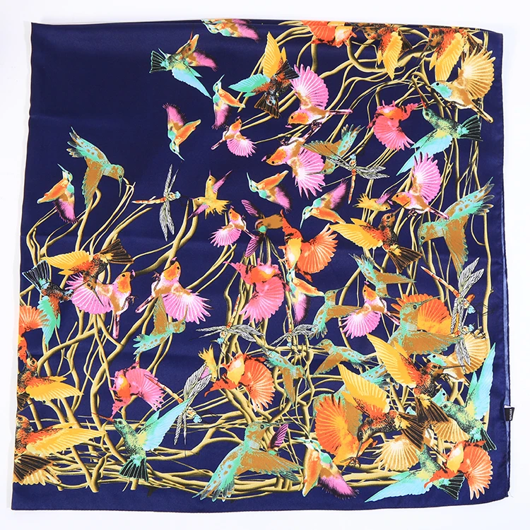 Elegant FENNYSUN Costom China 130X130 Large Square Twill Chidori Fly Bird Fashion Ladies Printed Scarves Silk Satin