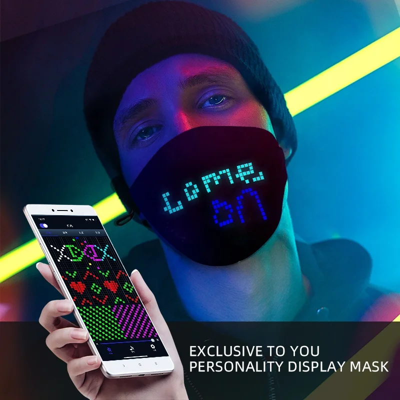 Custom Logo USB Charge Glow Kid Led message facemask APP music control El Wire Light up mask for Christmas Halloween Party