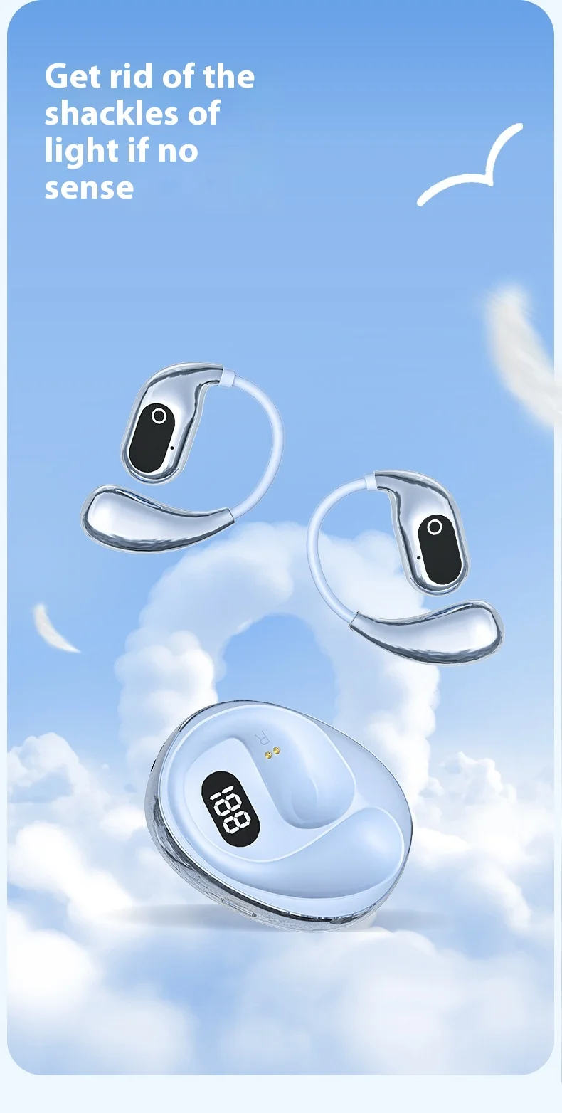 XG99 TWS Earbuds for 5.2 Long Battery Life Digital Display IPX4 Waterproof Ear-hook Design AI Translation Not-In-Ear