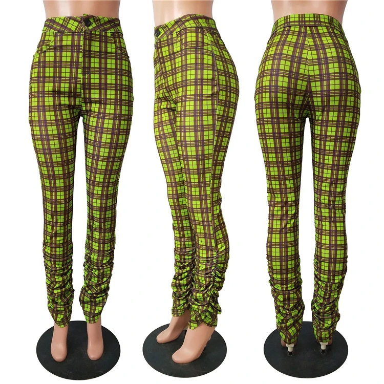 red plaid stacked pants