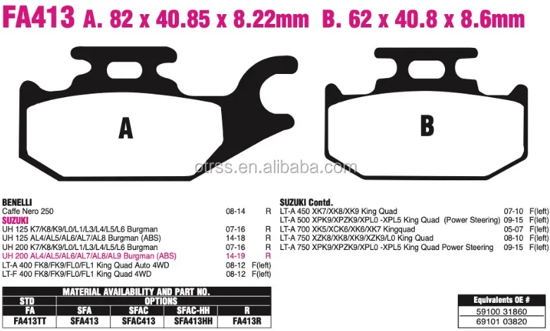 Motorbike Brake Pads For Suzuki Uh 125 Al4 Al5 Burgman Abs 14 15 R Lt A 750 X 09 15 F Buy Ebc Brake Pads For Benelli Caffe Nero 250 08 14 R Sintered Brake Pads For Honda