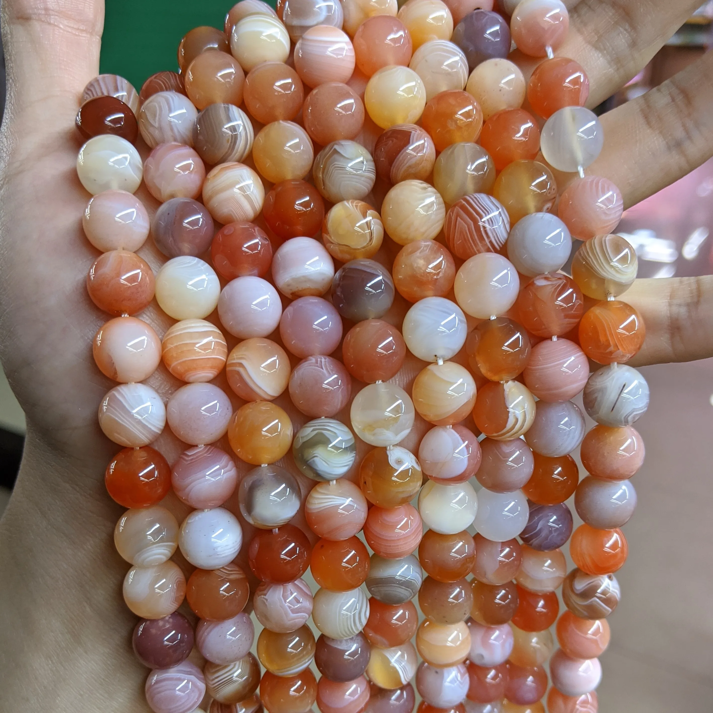 Pink Botswana Agate Stone Beads Natural Smooth Loose Round Stripe Agate