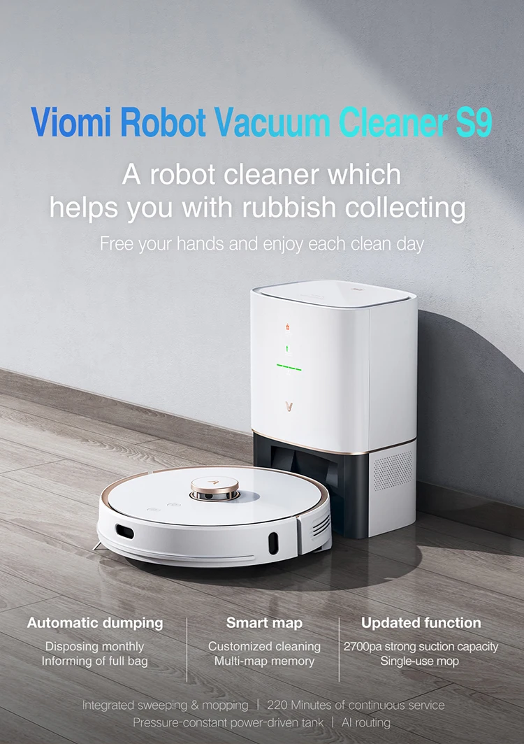Viomi 2021 latest S9 2700 Pa Auto dust Collection  Smart Ultra Quiet Self-Charging Robotic Robot Vacuum Cleaner