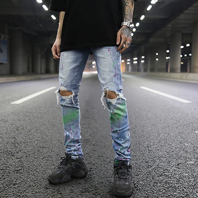 graffiti ripped jeans