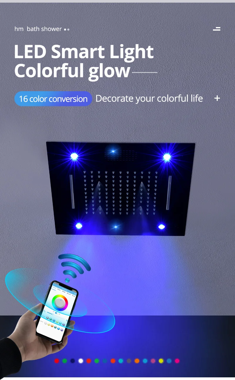 Big Smart Music Shower Head Rainfall Mistfall Waterfall Water Curtain And Multiple Function