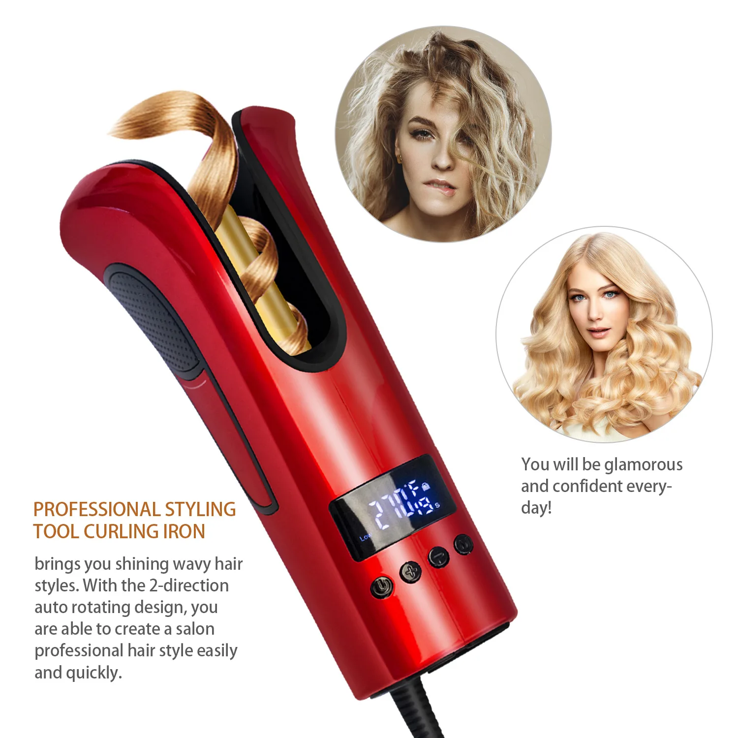 
Big waves Spiral curl Professional hair styler hair curler LCD Display Auto Rotating Curling Iron Fast Air spin Hair Curlers 