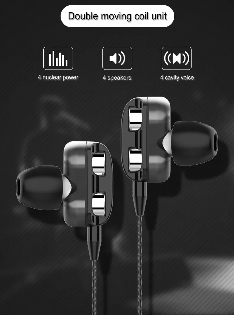 Patent Item Real Four Core Speakers In-ear Headset Music Earplugs Wired Earphones - ANKUX.COM
