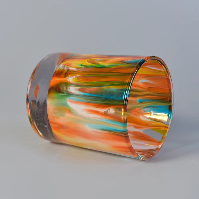 Wholesales Oil Painting Glass Candle Jars Thick Footed Home Decoration
