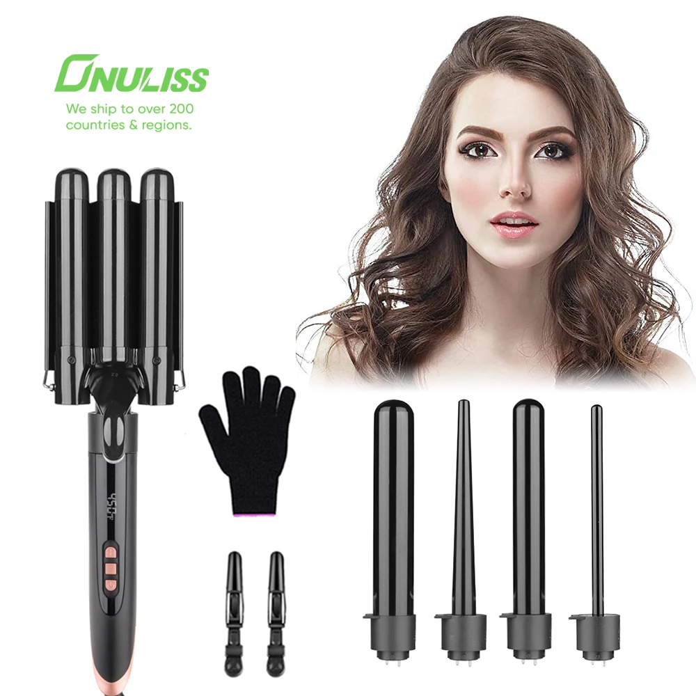 Curling Iron 3 Barrel Hair Waver 4 in 1 Hair good Crimper Wand Set