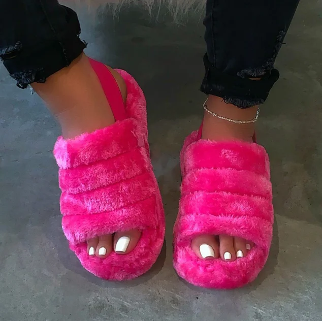 Women Indoor Home Slippers Female Flats Chanclas Mujer Fluffy Flip ...