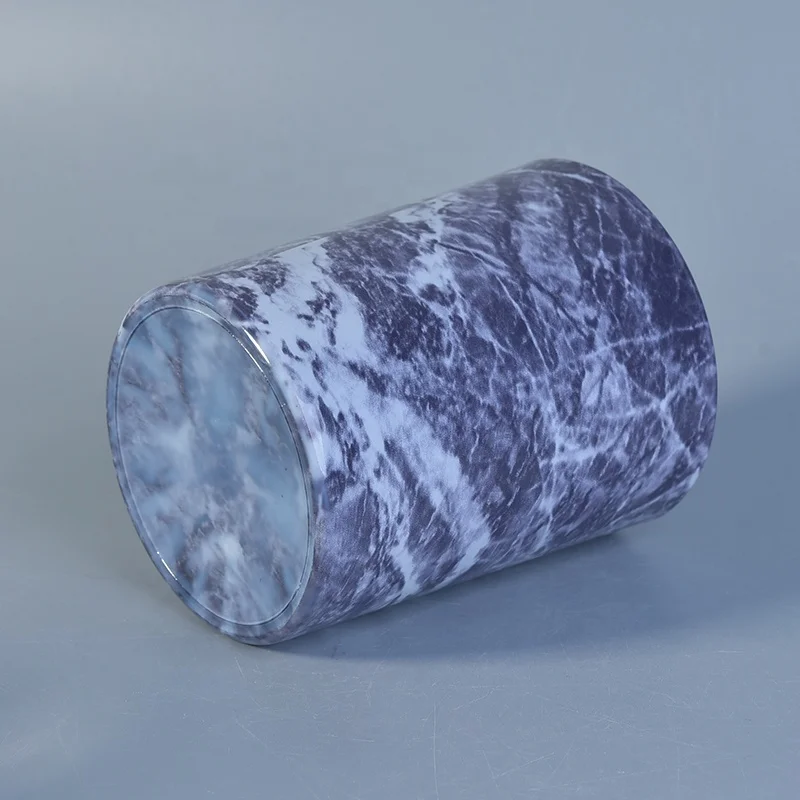 Purple Marble Pattern Water Transfer Candle Jar Glass