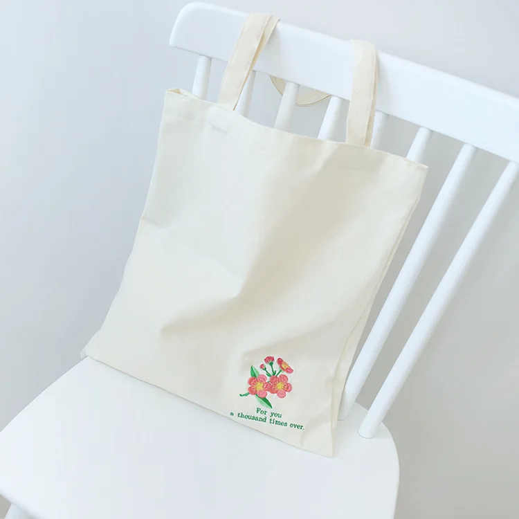 Wholesale Customized Embroider Canvas Tote Bag With Shoulder Strap