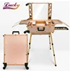 Rose Gold LED Lights Professional Makeup Artist Station Case Makeup Artist Train Case with Lights Beauty cosmetic Box