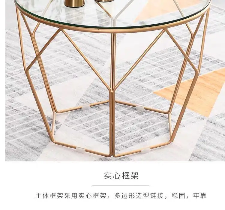 Iron Designer Round irregular hexagon Coffee Table with Glass Top