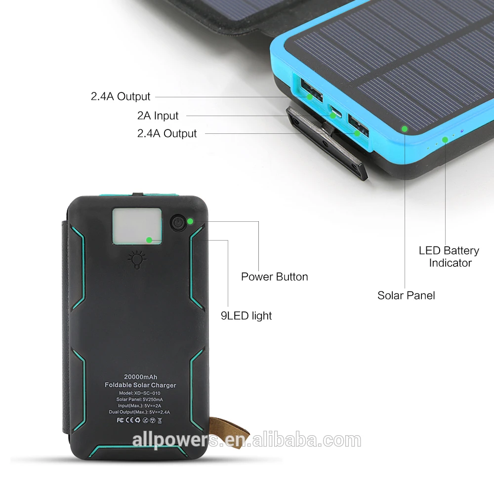 Amazon Top Selling Solar Charger 20000mAh Dual USB Waterproof Portable Solar Power Bank for IOS and Android - ANKUX.COM
