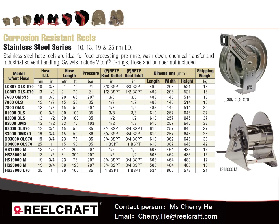 Reelcraft LC607 OLS Corrosion Resistant Hose Reel, 3/8 in. Hose Diameter, 70 Ft. Hose Length