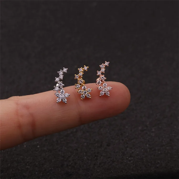 1Pc en Acier Inoxydable Cartilage zircone cubique Boucles d'oreilles Cristal Star Moon Ear Piercing Jewelry
