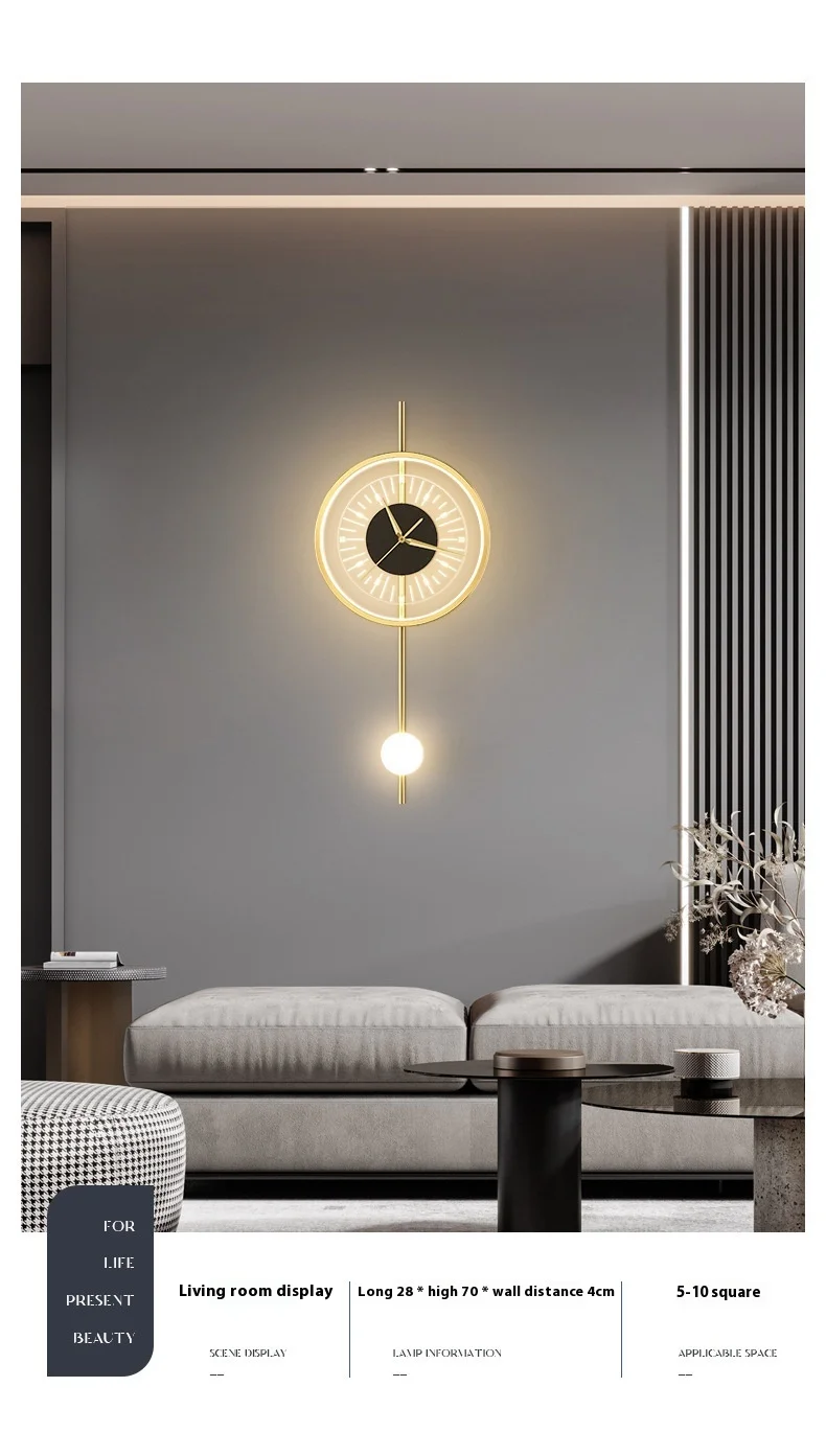 product design model clock bedroom bedside wall lamp living room backdrop led wall light match black and gold iron 220v 90 modern round-6