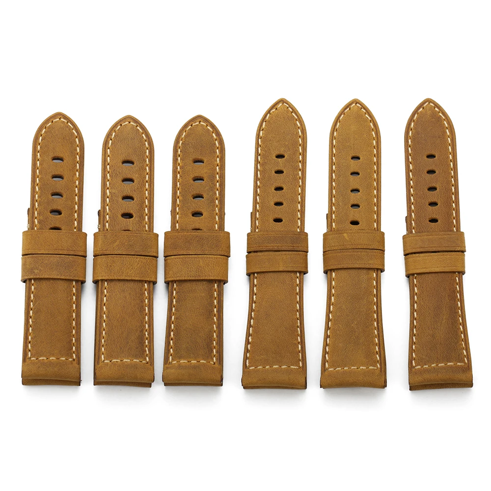 意大利小牛皮复古棕色皮革表带 26毫米用于沛纳海手表