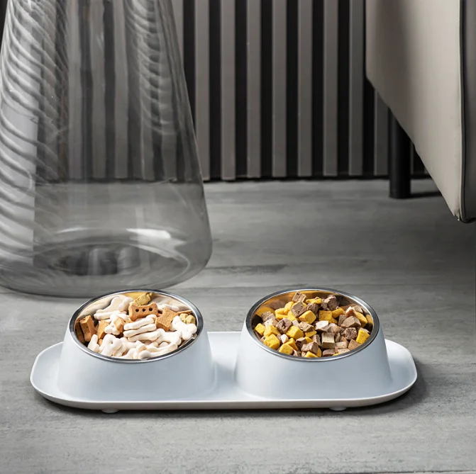 Luxury Pet Food Drinking Bowl Pet Feeder Stainless Steel Dog Bowl Neck