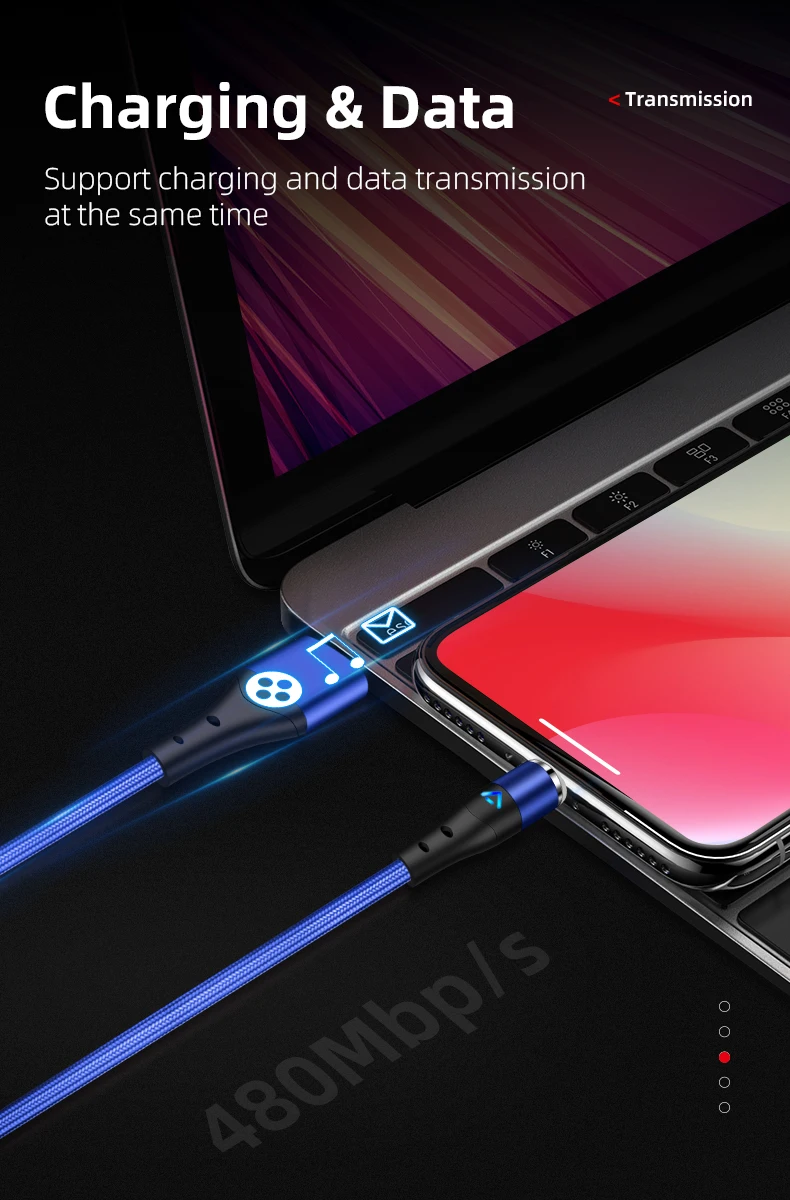 2020 new design wholesale on stock micro usb cable led magnetic charging cable cell phone accessories 3 in 1 magnetic usb cable