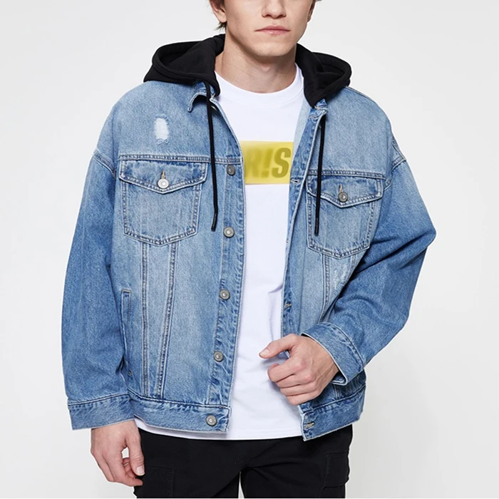 distressed hooded denim jacket