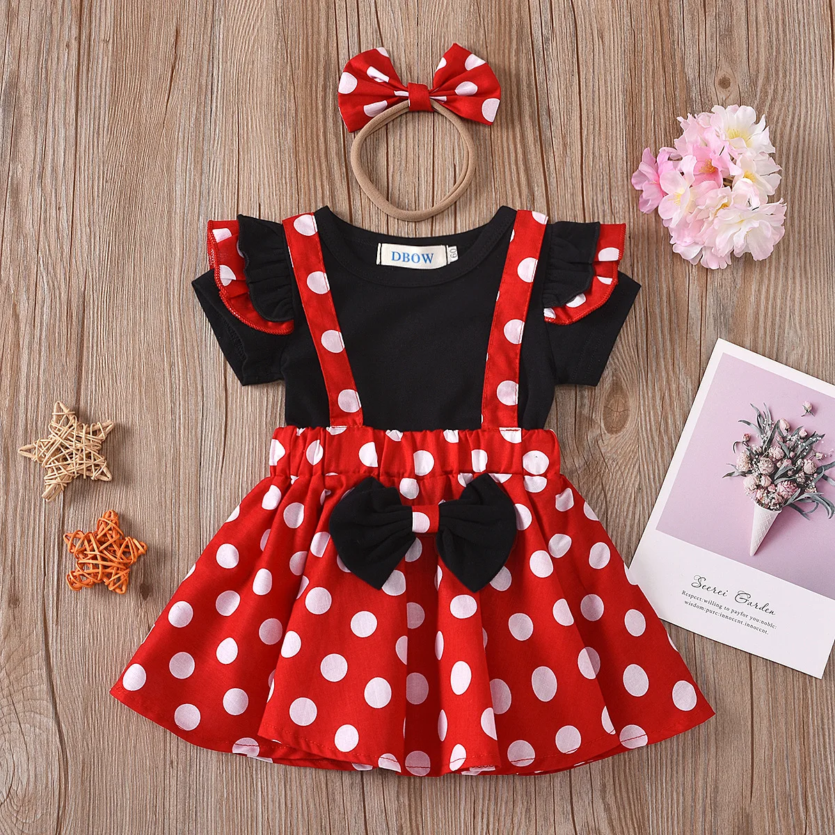 red and white polka dot suspender skirt