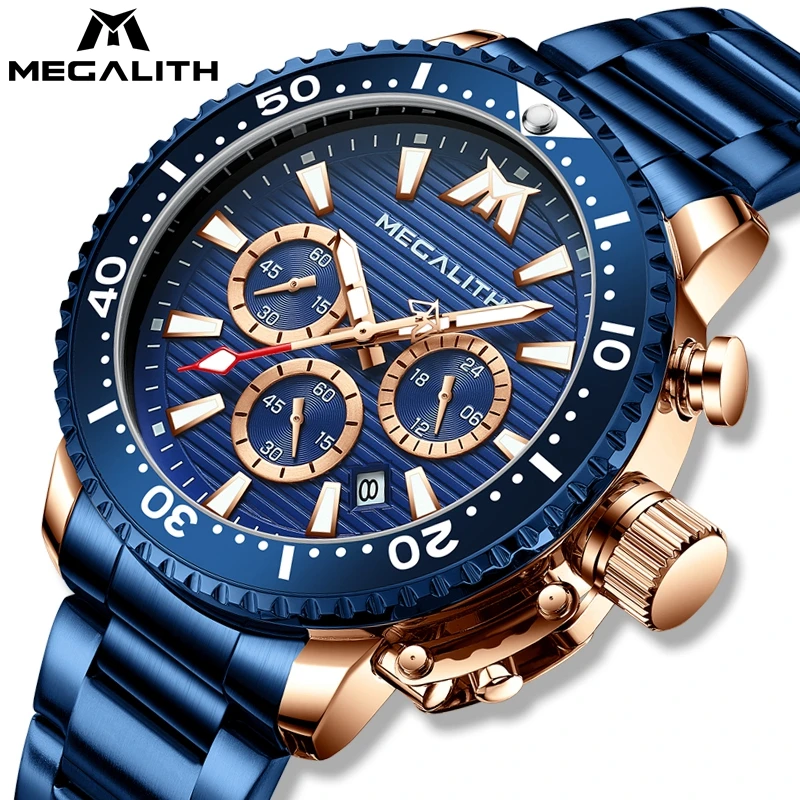 Megalith Orologi Di Marca Di Alta Moda Per Uomo Sport Casual Cronografo  Impermeabile Data Orologi Al Quarzo Impermeabili Da Uomo 8216 - Buy Top  Luxus Relogio Masculino,Wasserdichte 24 Stunde Dato Quarzuhr Orologi,Montre